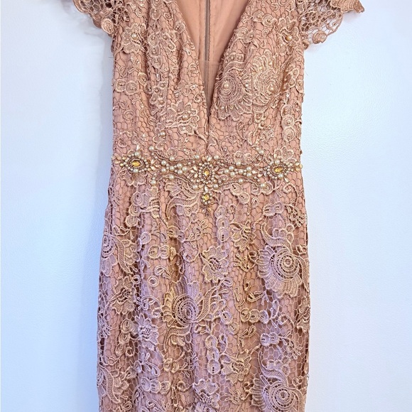 JVN Embroidered Lace Dress in Tan - Picture 11 of 11